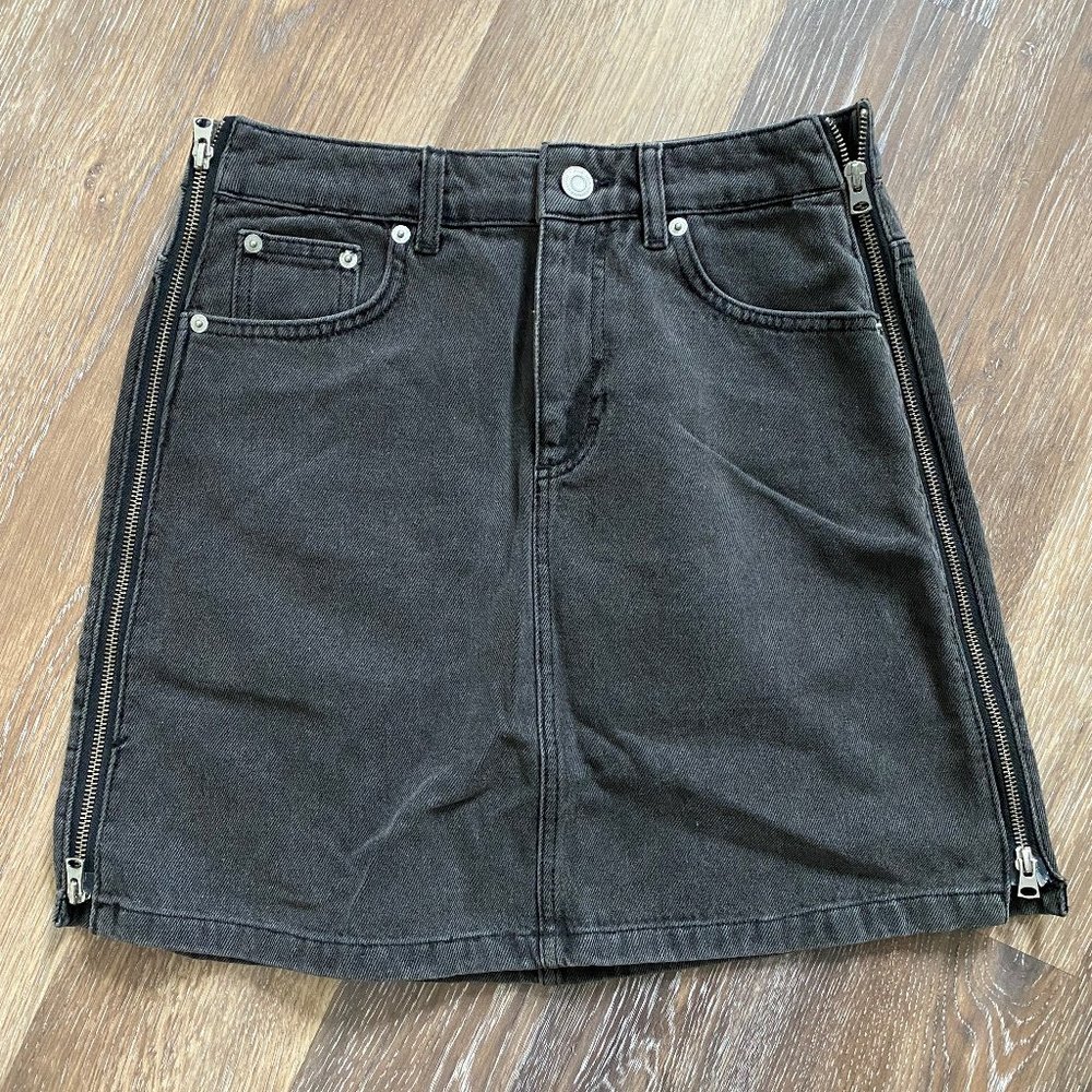 French Connection Black Denim High Waist Zipper Jean Skirt Size 6